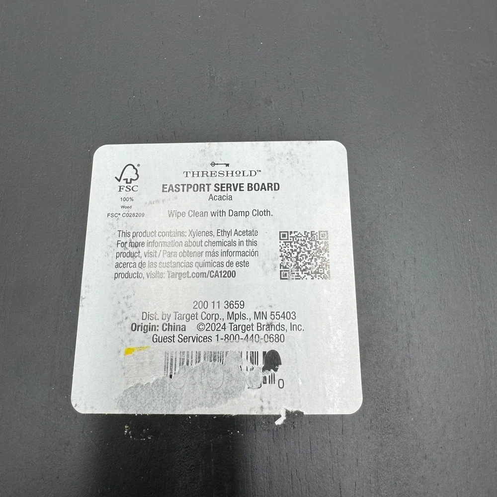Threshold Eastport Acacia Serve Board Round Black Wood Serving Board 16‎ x12 NEW